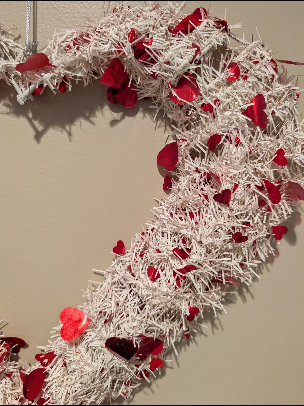 White and Red Heart Holiday Wreath - Home Holiday